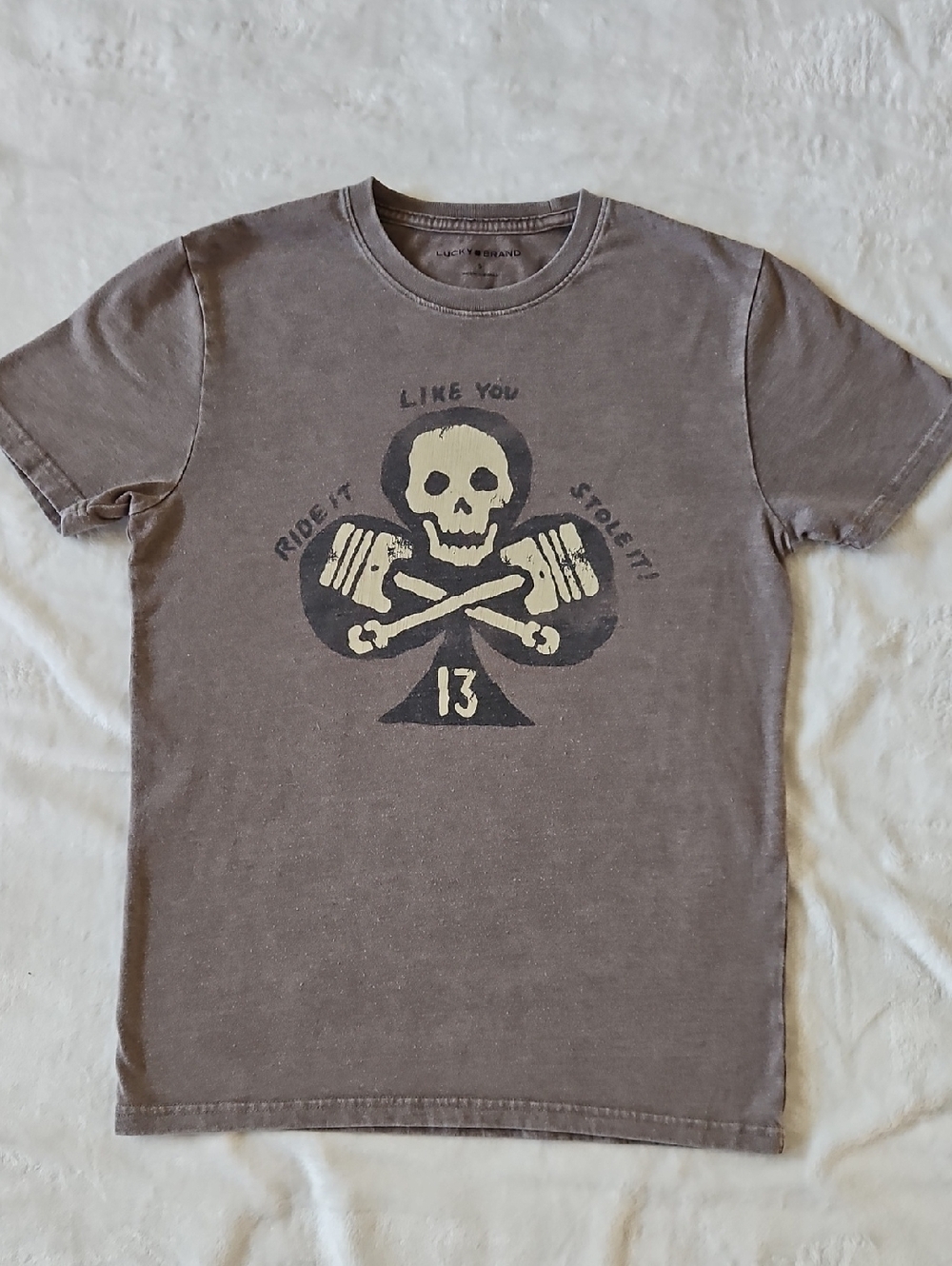 Lucky Brand Men's Faded Brown Skull & Pistons Tee